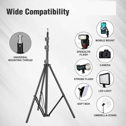 Digimate 6 Feet Height Adjustable Aluminum Alloy Portable Light Stand for Ring Light Tripod Ball Head