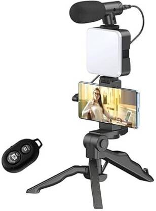 Parvhub Vlogging Kit 6 in 1 for iPhone & Android | Mini LED Light, Cardioid Microphon Tripod