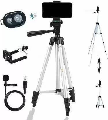 JIRLA Tripod with Mobile Holder Collar Mic and Bluetooth Remote Aluminum Tripod Tripod, Tripod Kit, Tripod Clamp