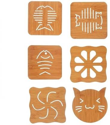 TAPAHPRIYAY Heat Resistant Non-Slip Bamboo Trivets Pot Mat for Kitchen Table 6Pcs Trivet