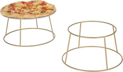 DILNAZART Wire Metal Pizza Tray Holder, Pizza Box Riser, Serving, Set of 2 Gold Chrome Trivet