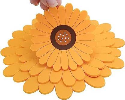 Besillia Silicone Coasters Set-3 Different Size(20cm,15cm,10cm) Flower Shape, Non-Slip Coaster Set for Kitchen,Table,Office Desk, Yellow Trivet