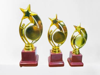 Afiya International Metallic Fiber Golden Winning Star Trophy(7.25,8.5,9.5 INCH)set of 3 Trophy