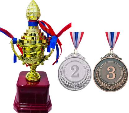 LCARNO 9.5 Inch Gold Plastic Trophies with Medals, Large Award Gold Award Trophy F-366 Trophy