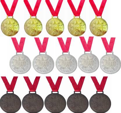 Fitdex Medals for School Competition Sports Event 5-Gold 5-Bronze 5-Silver + Red Ribbon Medal