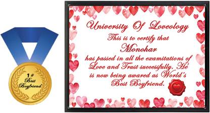 Midas Craft Best Boyfriend Medal and Certificate for Monohar Quote 01 Medal