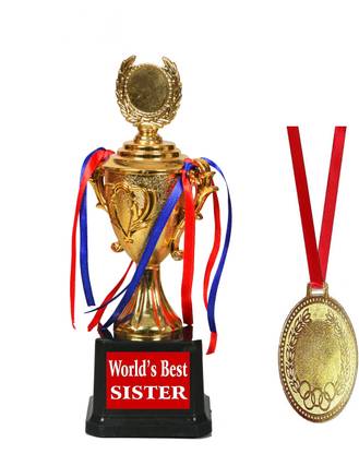 Jayshri handicrafts World's Best Sister Trophy WITH MEDAL I Rakshya Bandhan Gifti I Birthday Gift Medal