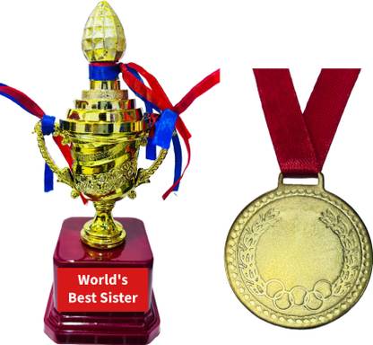 HACKERX 10.5 Inch “World's Best Sister” Trophy with Medal/Award/Gift Trophy Medal F-366 Trophy