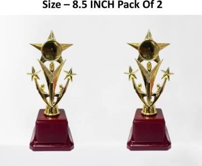 Afiya International Metallic Fiber 3 Star Statue Golden Winning Trophy 8.5 INCH Pack Of 2 pcs Trophy