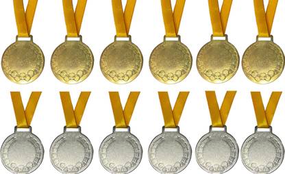 HouseOfCommon Medals for School Competition Sports Event 6 (G+S) 2 inch With Yellow Strip Medal