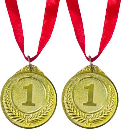 LCARNO 2Pc Imported Gold Medal With Red Strip Medals for school competition sport Medal