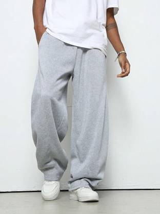 Else & What Solid Men Grey Track Pants