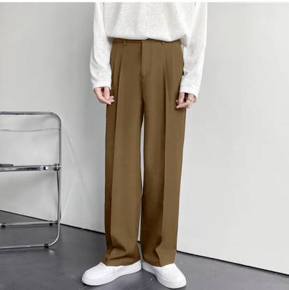 INDICLUB Loose Fit Men Khaki Trousers
