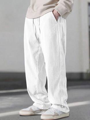 Rajovati Loose Fit Men White Trousers