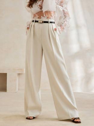 CHEMISTRY Comfort Fit Women Cream Trousers