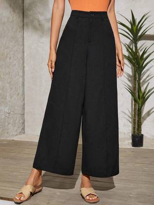 KOTTY Flared Women Black Trousers