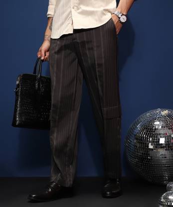 CAMPUS SUTRA Straight Fit Men Black, Grey Trousers