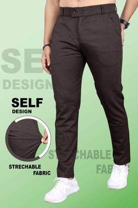 INDICLUB Slim Fit Men Brown Trousers