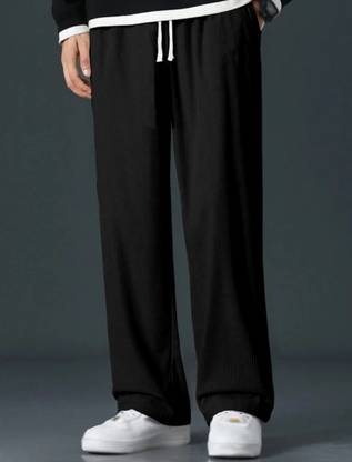 deslizar Loose Fit, Relaxed Men Black Trousers