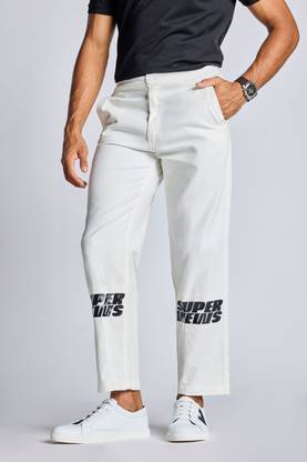 Tribe Loose Fit Men White Trousers