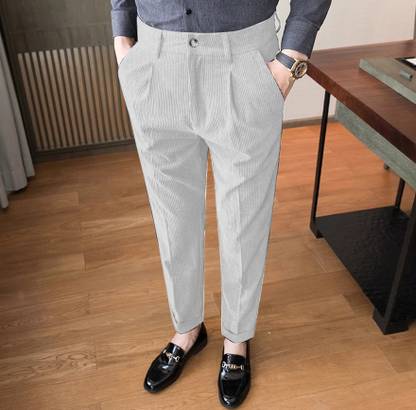 INDICLUB Regular Fit Men Silver Trousers