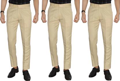 Regular Fit Men Beige Trousers