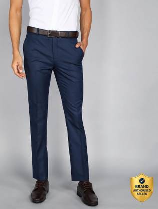 Men Slim Fit Dark Blue Viscose Rayon Trousers