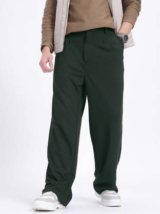 glitchez Relaxed Men Green Trousers