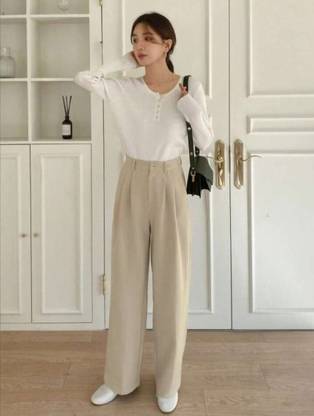 woomny Loose Fit Women Beige Trousers