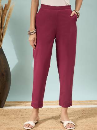 D K W Regular Fit Women Maroon Trousers