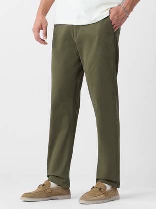 The Souled Store Regular Fit Men Green Trousers