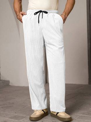 Rajovati Loose Fit Men White Trousers