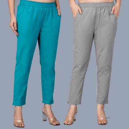 Regular Fit Women Light Blue, Grey Trousers