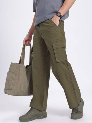 Glitchez Relaxed Men Green Trousers