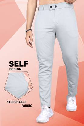 INDICLUB Men Slim Fit Silver Linen Blend Trousers