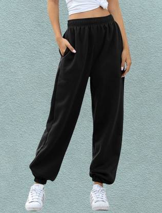 Q-Rious Solid Women Black Track Pants