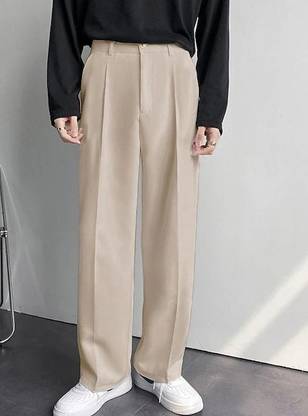 SKENJEL Loose Fit Men Cream Trousers