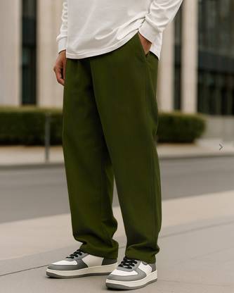 METRONAUT Solid Men Dark Green Track Pants