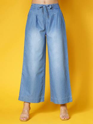 NOVIO Denim Plazzo Flared Women Blue Trousers