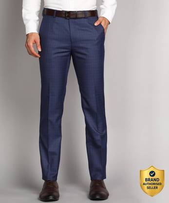 Men Slim Fit Dark Blue Viscose Rayon Trousers