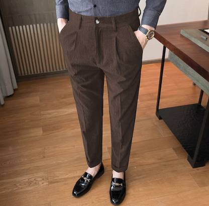 INDICLUB Regular Fit Men Brown Trousers