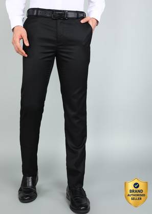 Men Slim Fit Black Polyester Trousers