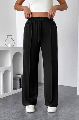 deslizar Loose Fit Women Black Trousers