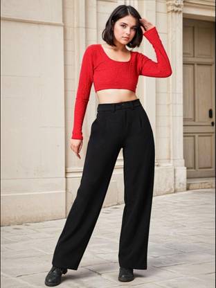 KOTTY Regular Fit Women Black Trousers