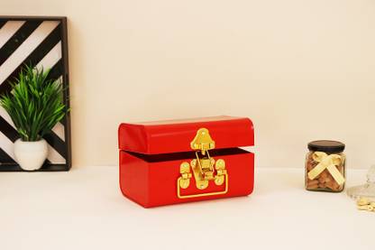 INDIAN ARTISANS METAL GIFT TRUNK/ GIFT BOX (small/red) Metal Trunk