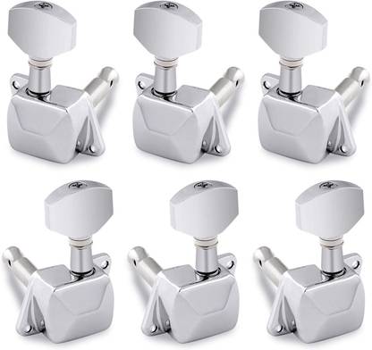 AMG Music Guitar Tuning Peg Silver for Acoustic Guitar Parts Tuners Keys 3R+3L - (6 PCS) Manual Analog Tuner