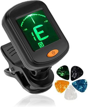 AMG Music Professional Clip On Guitar Tuner with 5 Picks LCD Display Tuner for All Guitar Automatic Digital Tuner