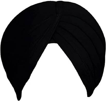 punjabi Black 3.75 Meters (Dastar) FullVoile Cotton Self Design Pagri