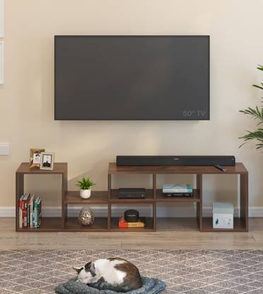 BLUEWUD Petel Versatile TV Unit with 6 Compartments Adjustable L-Shaped Shelves DIY 65" Engineered Wood TV Entertainment Unit