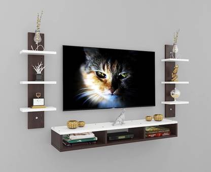 Deco India Wooden TV Unit Wall Mounted for Wall & Living Room (Brown & White) Big_cabinet Engineered Wood TV Entertainment Unit
